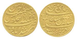 Murshidabad Mint, Gold, 12.36 g, Mohur, in the name of Shah Alam II, AH 1202/19, oblique m