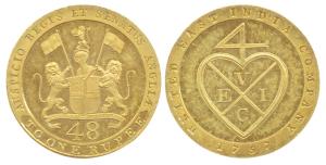1/48 Rupee, Gilded Proof on Copper, 1797, English East India Company on the edge. About Ex