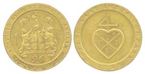 1/96 Rupee, Gilded Proof on Copper, 1797, English East India Company on the edge. About Ex
