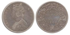Victoria Queen, Silver, ½ Rupee, 1862, Original Proof, London Mint. Proof with nice luster