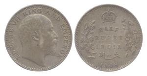 Edward VII, Silver, ½ Rupee, 1909, Matte Proof, seems circulated. Very Fine, Rare.