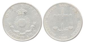 Mombasa, Imperial British East Africa Company, Silver, Rupee, 1888 H. About Very Fine, Sca