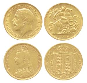 Great Britain, Gold (2), ½ Sovereign (Guinea), Victoria, 1892, George V, 1914. Very Fine a