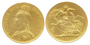 Great Britain, Victoria, Gold, 2 Pounds, 1887, 16g, Traces of mounting, Fine+.