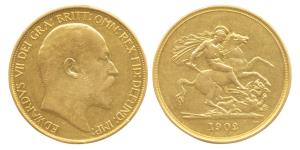 Great Britain, Edward, Gold, 5 Pounds, 1902, 40 g. About Very Fine.