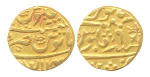 Mughal Token, Gold, 11.76 g, Mohur, reverse on both sides, one side reads the mint name as