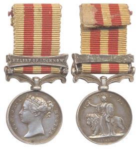 Mutiny Medal, Silver, miniature medal of the 1857-58 Mutiny, Relief of Lucknow bar, with s