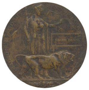 Memorial Plaque, Bronze, First World War Memorial Plaque of Shaikh Dawal, Britannia bestow