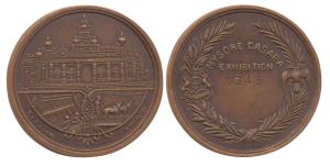 Mysore, Dasara Medal, Copper, Royal Palace on obv; within wreath, MYSORE DASARA / EXHIBITI