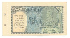 George V, Rupee 1, 2nd issue, 1940, signed J. W. Kelly, with complete booklet margin, (Jhu