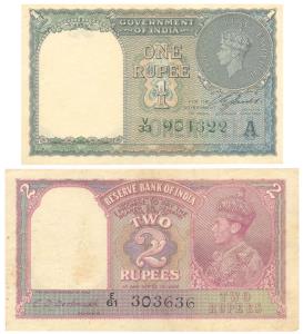 George VI, Rupee 1 and 2, 1st issue, 1944 and 1943, signed C. E. Jones and C. D. Deshmukh,
