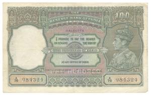 George VI, Rupees 100, 1944, Calcutta, signed C. D. Deshmukh, (Jhun# 7.2D). About Very Fin