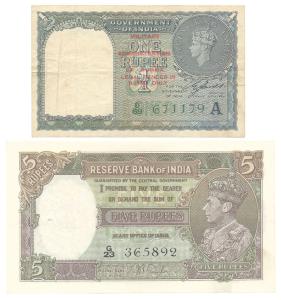 Burma, George VI, Rupee 1, 1945, Burma Military Administration over-stamped, signed C. E. 