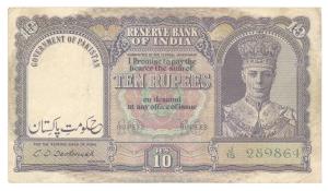 Pakistan, George VI, Rupees 10, 1948, signed C. D. Deshmukh, Government of Pakistan super-