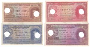 Indo-Portuguese, 10, 20, 50 and 100 Rupias, 1945, Banco Nacional Ultramarino, (Jhun #30.3,