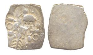 Punch-marked Coins, Ashmaka Janapada, Silver, 1.3 g, elephant to left, tree in railing and