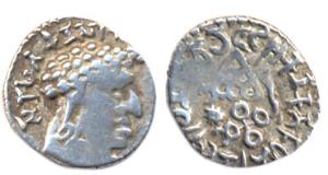 Satavahanas, Vasithiputa Satakarni, Silver, Portrait type, ornate bust of the ruler to rig