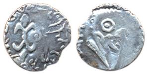Satavahanas, Gotamiputra Satakarni, Silver, over-struck on Nahapana's coin, thunderbolt on