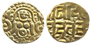 Gahadavals of Kanauj and Kashi, Govindchandra, base Gold, Goddess Lakshmi on obv, Nagari l