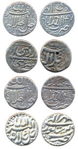 Akbar, Silver (4), Rupee, Ahmedabad (2), Srinagar and Sitpur Mints with all different mont
