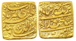 Jahangir, Gold, 13.79 g, Heavy Square Mohur, Lahore Mint, AH1015/2, Sakhate Noorani couple