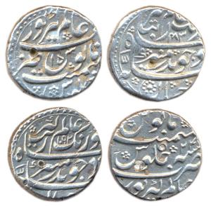 Aurangzeb, Silver (2), Alamgirpur Mint, two varieties; Mint name at top and at bottom indi