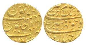 Aurangzeb, Gold, Mohur, Gulbarga Mint, AH 1116 (6111)/44.Mint name at bottom. Very Fine.