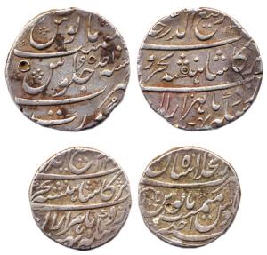Rafi-ud-Darjat, Silver (2), Rupee, Shahjahanabad and Surat Mints.Very Fine, Scarce. (2)