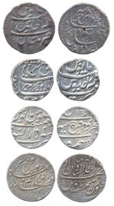 Farrukhsiyar, Silver (4), Arkat, Burhanpur, Multan and Shahjahanabad Mints. Very Fine. (4)