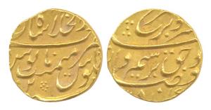 Farrukhsiyar, Gold, Mohur, Shahjahanabad Mint, RY 2, mint name at top on rev, (KM 390.30).