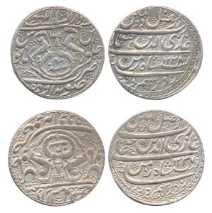 Silver (2), Rupee, Ghazi-ud-din Haider Shah, two different dates.Broad flan, About Extreme