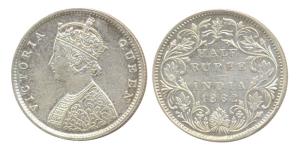 Victoria Queen, Silver, ½ Rupee, 1862. About Uncirculated, Scarce.