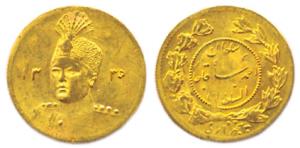Iran, Gold, 1.42 g, 5000 Dinaras, the portrait of Sultan Ahmed Khan on obv, denomination o