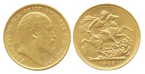 United Kingdom, Edward VII, Gold, Soverign (Guinea), 1903, P Mint. About Uncirculated.