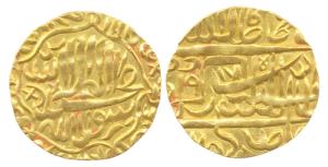 Akbari Token, Gold, Mohur-styled, Kalmia type, copy of the Agra Mint Mohur with the date A