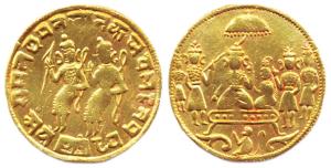 Ram Tanka, Gold, 11 g, 20 century issue, Ram Lakshman and Nagari legend around on obv; Ram