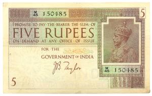 George V, Rupees 5, 1st issue, 1925, signed J. B. Taylor, (Jhun #4.2). Very Fine.