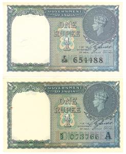 George VI, Rupee 1, 1st issue, 1944, signed C. E. Jones, serial numbers in black and green