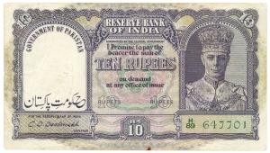 Pakistan, George VI, Rupees 10, 1948, signed C. D. Deshmukh, Government of Pakistan super-