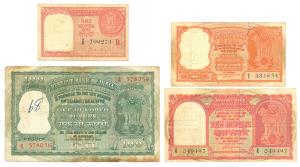 Persian Gulf issue, Rupees 100, 10, 5, & 1, 1959, Rupee 1 signed by A. K. Roy, rest signed