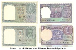 Rupee 1, set of 54 notes with different dates and signatures, (Jhun #1.1.1 – 10.6.). Uncir