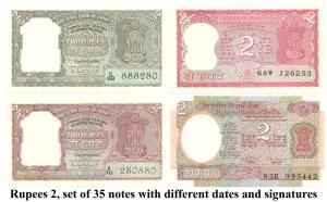 Rupees 2, set of 35 notes with different dates and signatures, (Jhun #2.1.1 – 2.11.3). Unc