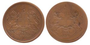 Copper, ½ Anna, 1845, obverse brockage. Nice deep and complete lakhi impression, About Ver