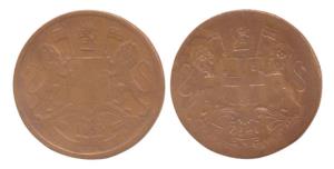 Copper, ½ Pice, 1835, obverse brockage. Complete lakhi impression, Fine+, Rare.