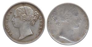 Queen Victoria, Silver, ½ Rupee, 1840 divided legend, obverse brockage. With the lakhi imp