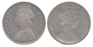 Queen Victoria, Silver, Rupee, 1862, obverse brockage. Nice deep and complete lakhi impres