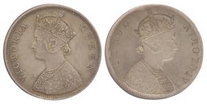 Queen Victoria, Silver, Rupee, 1862, obverse brockage. Nice deep and complete lakhi impres