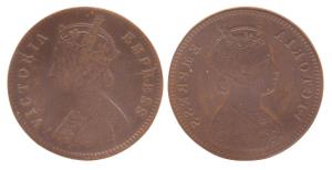 Queen Victoria, Copper, ¼ Anna, obverse brockage. Nice deep and complete lakhi impression 