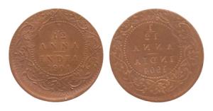 Edward, Copper, 1/12 Anna, 1904, reverse brockage and slight off center on both sides. Com