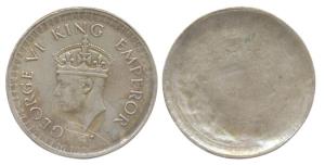 George VI, Silver, ½ Rupee, obverse brockage. With the lakhi impression the portrait of th